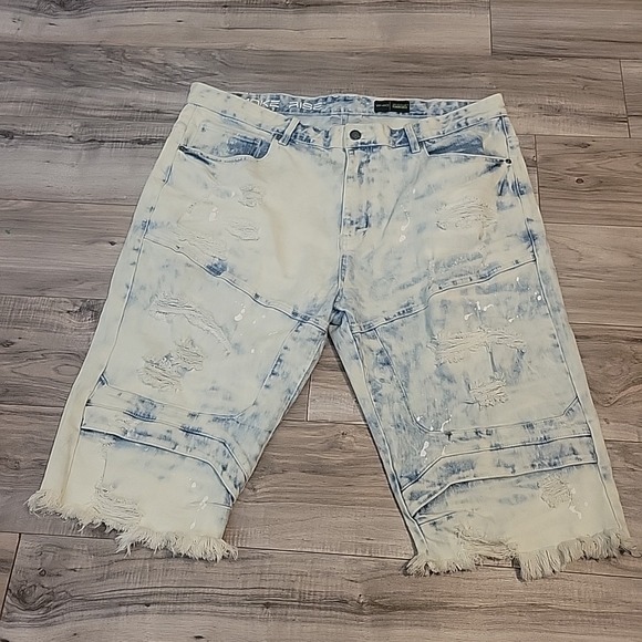 smoke rise ny Other - Smoke Rise Bermuda Shorts Mens 40  Blue hip hop Paint Splatter Distressed Denim